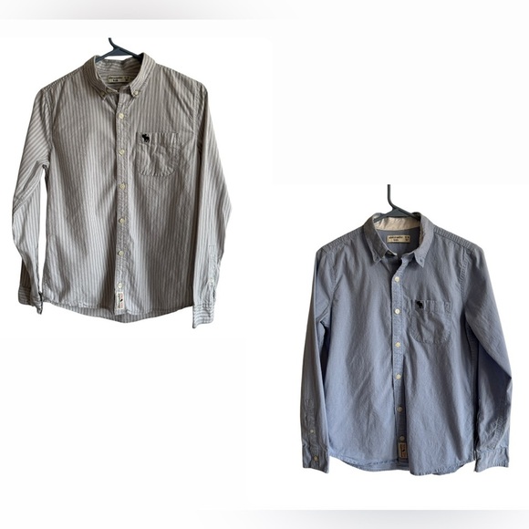 TWO Abercrombie Kids Button Down Shirts, Gray Stripe & Blue, Size 13/14 - Picture 1 of 14